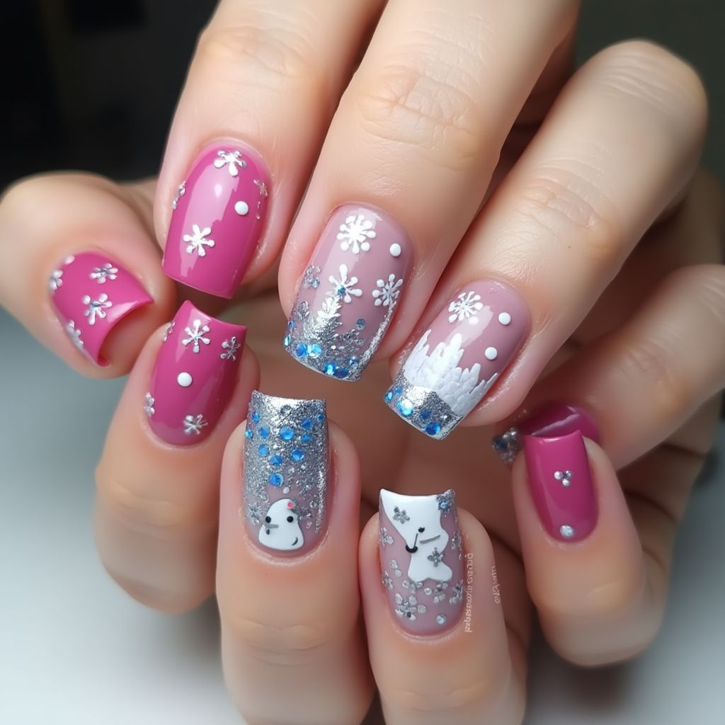 Fuchsia Winter Nail Design
