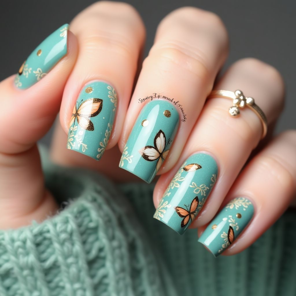 Teal Spring Nail Design