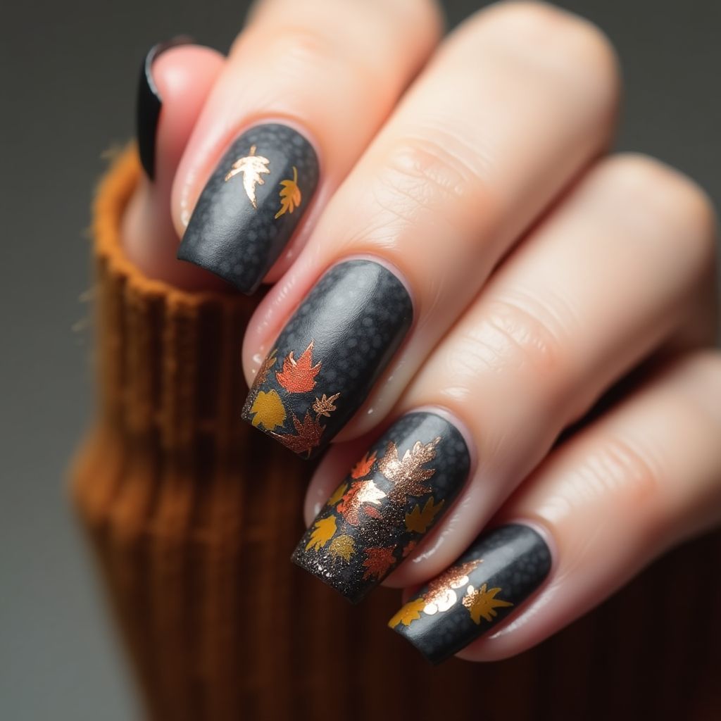 Charcoal Gray Autumn Nail Design
