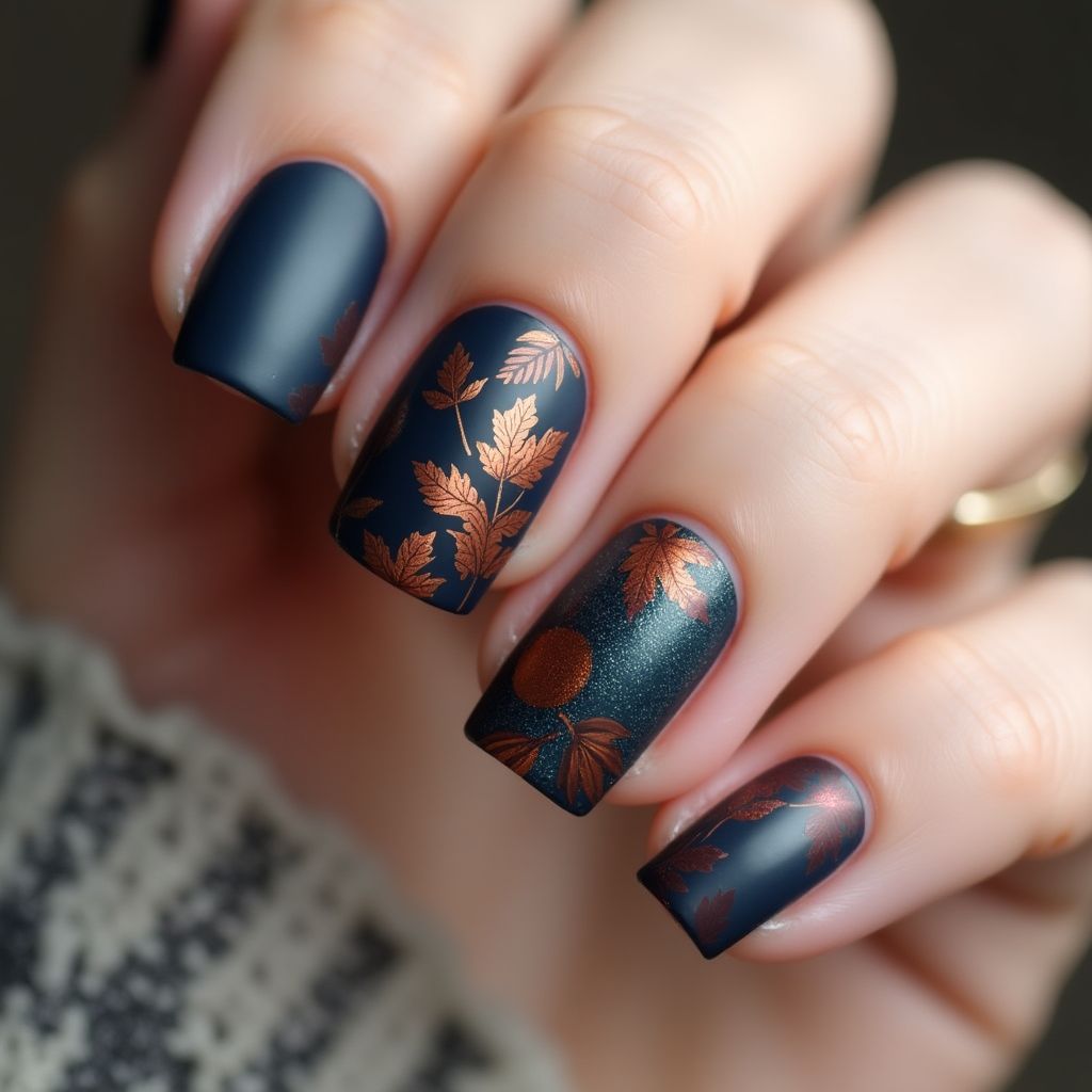 Navy Blue Autumn Nail Design