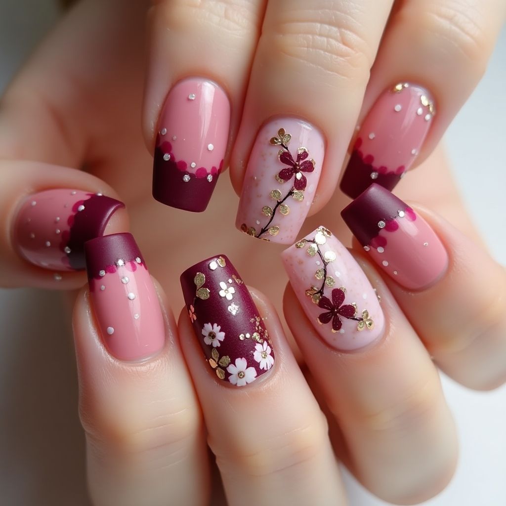 Burgundy Spring Nail Design