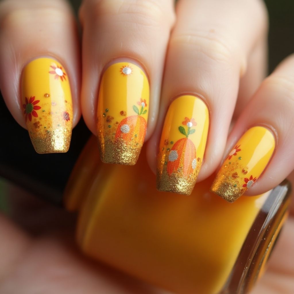 Yellow Autumn Nail Design