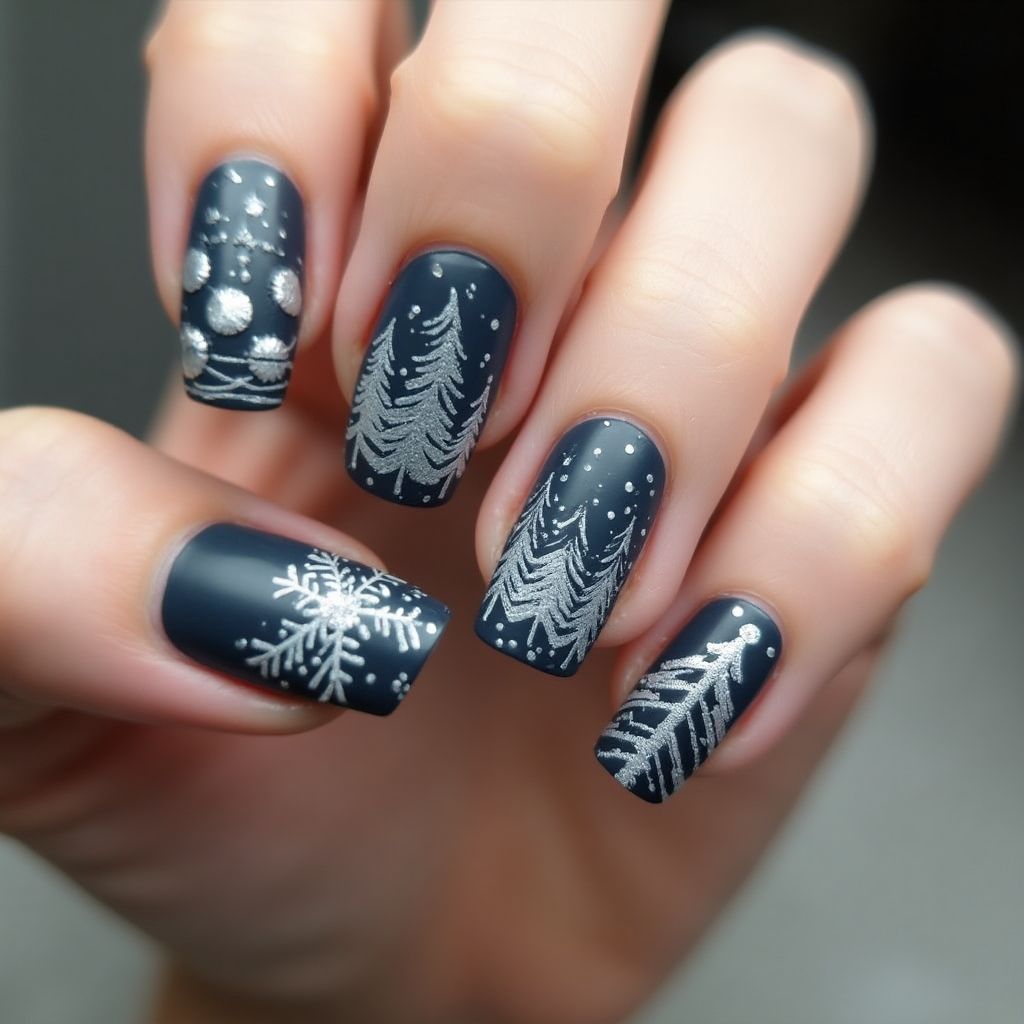 Charcoal gray Winter Nail Design