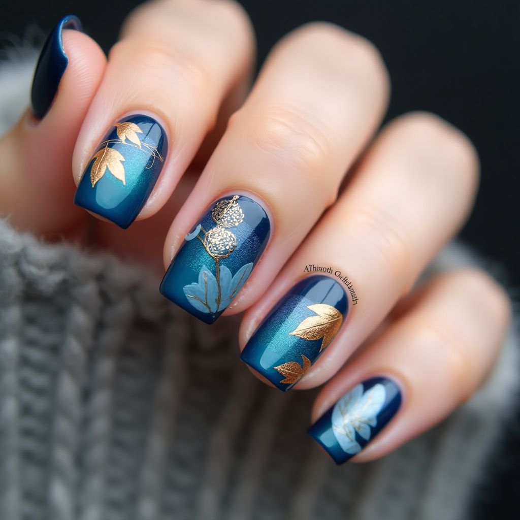 Blue Autumn Nail Design
