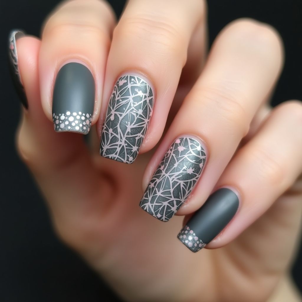 Charcoal Gray Summer Nail Design
