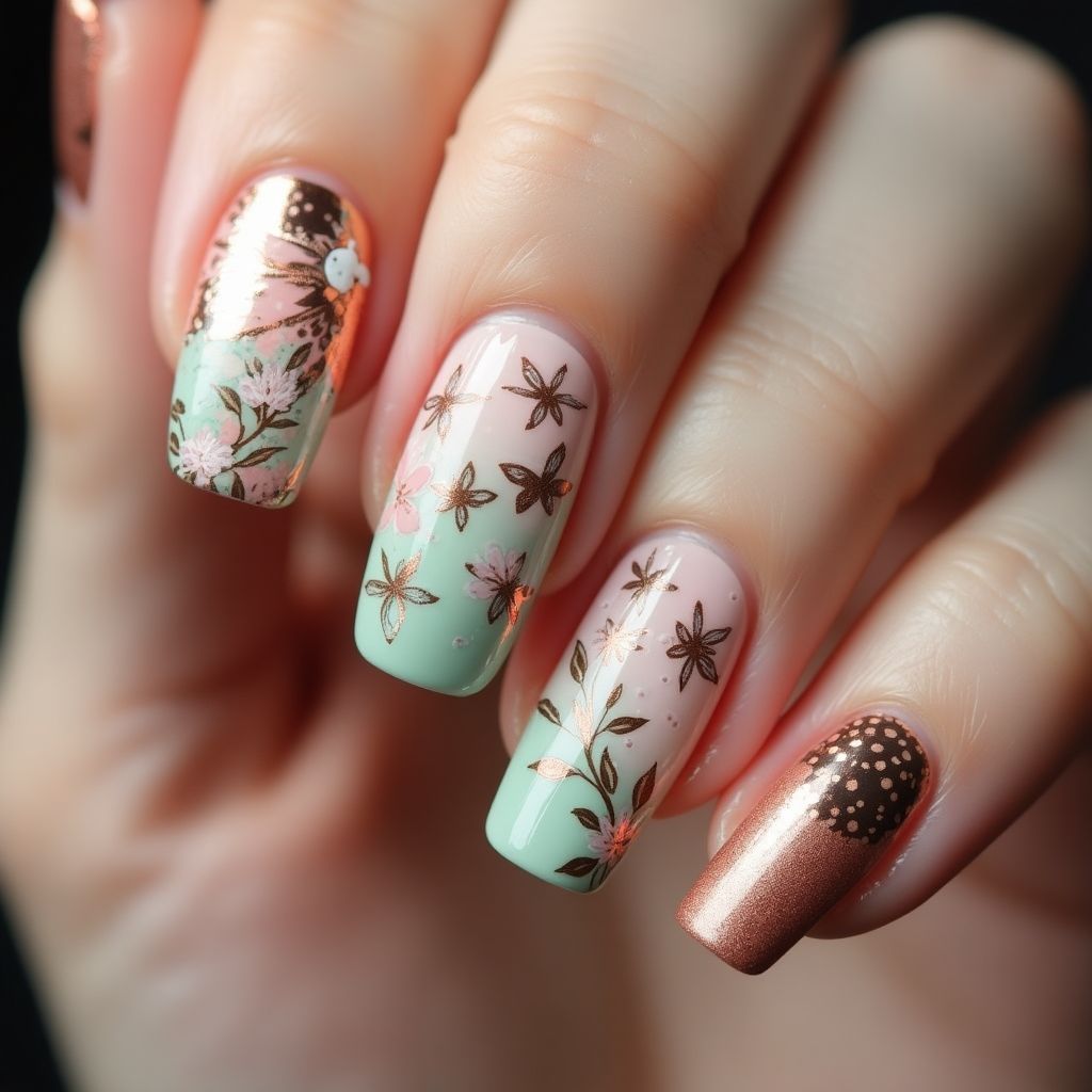 Copper Spring Nail Design