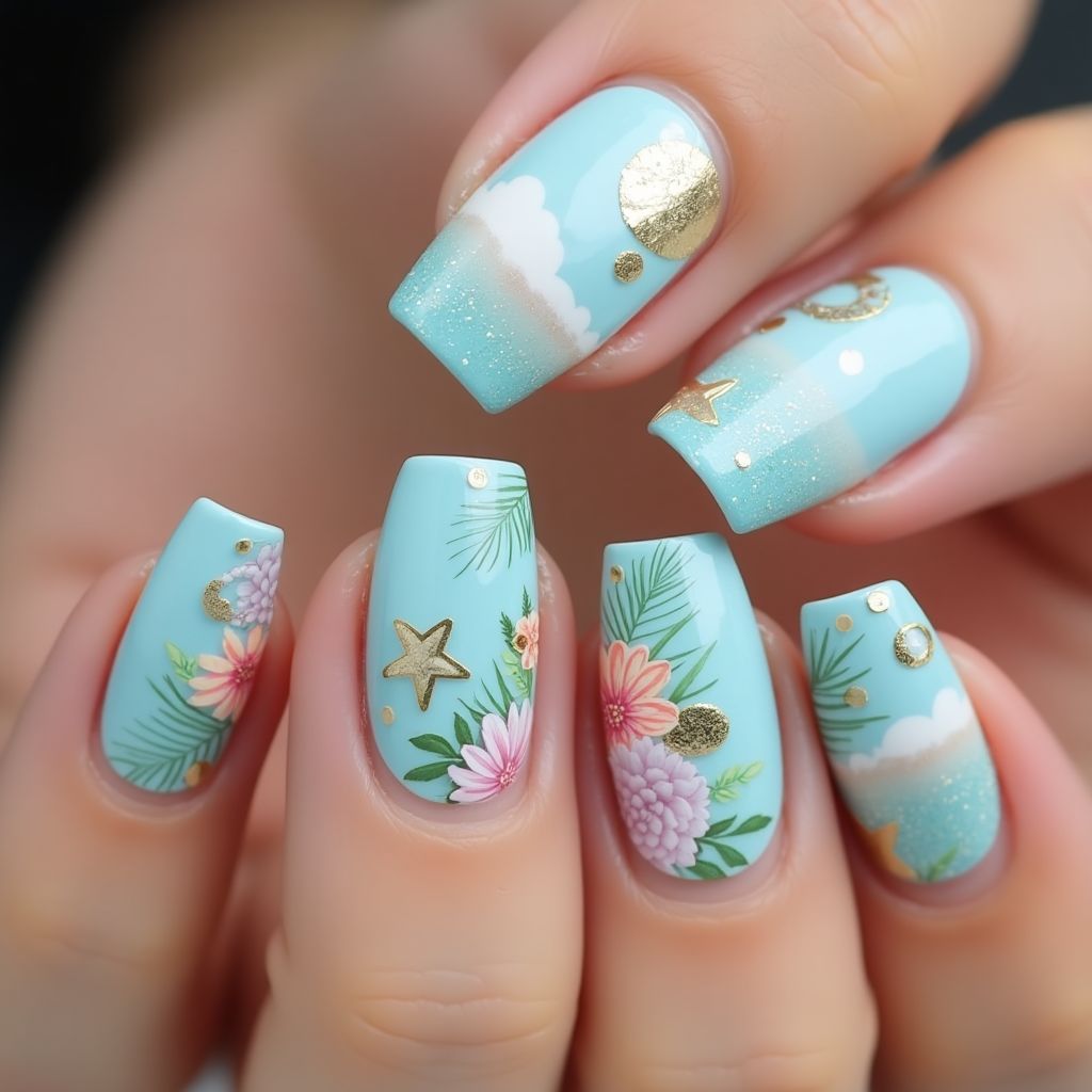 Baby Blue Summer Nail Design