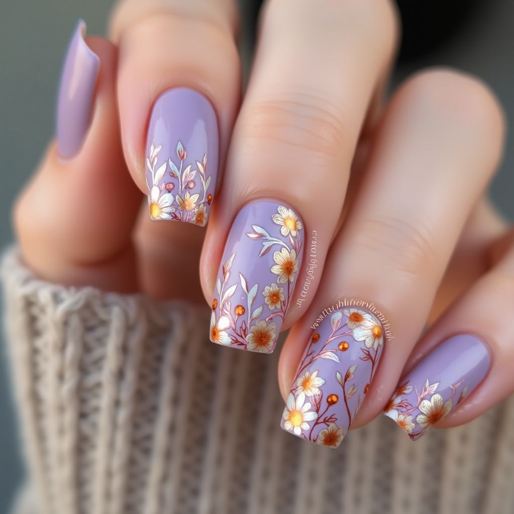 Pastel Purple Autumn Nail Design
