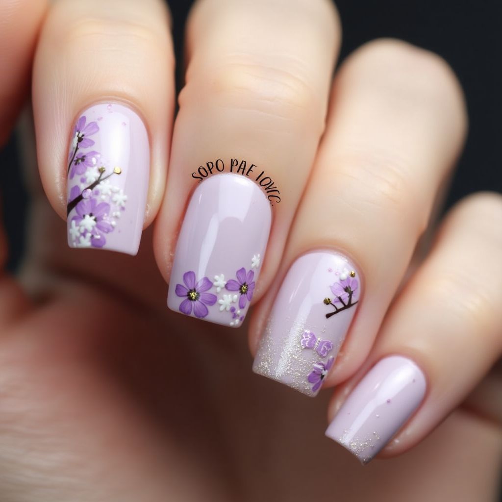 Lavender Spring Nail Design