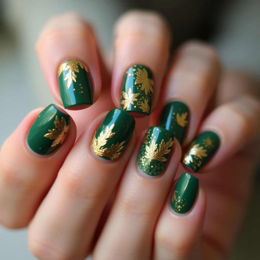 Emerald Green Autumn Nail Design