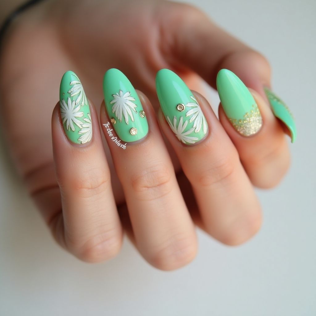 Mint Green Summer Nail Design
