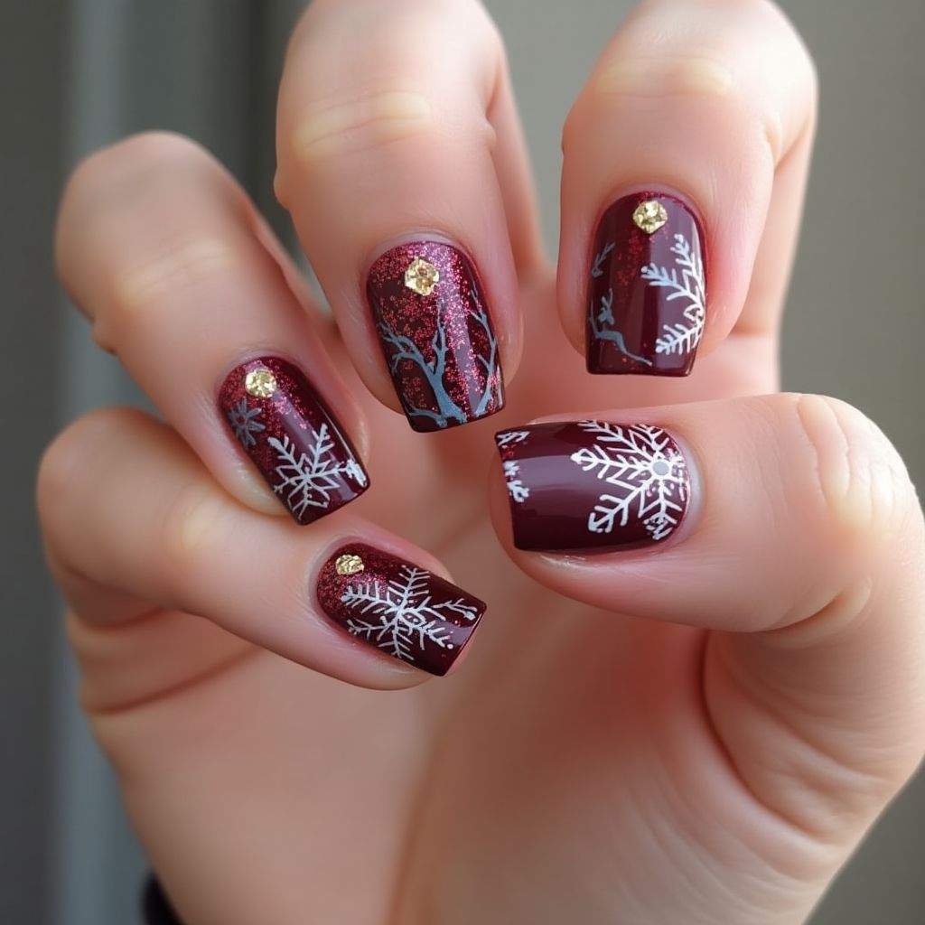 Burgundy Winter Nail Design