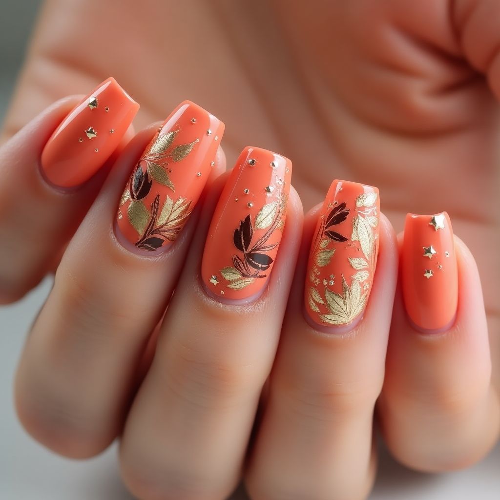 Coral Autumn Nail Design