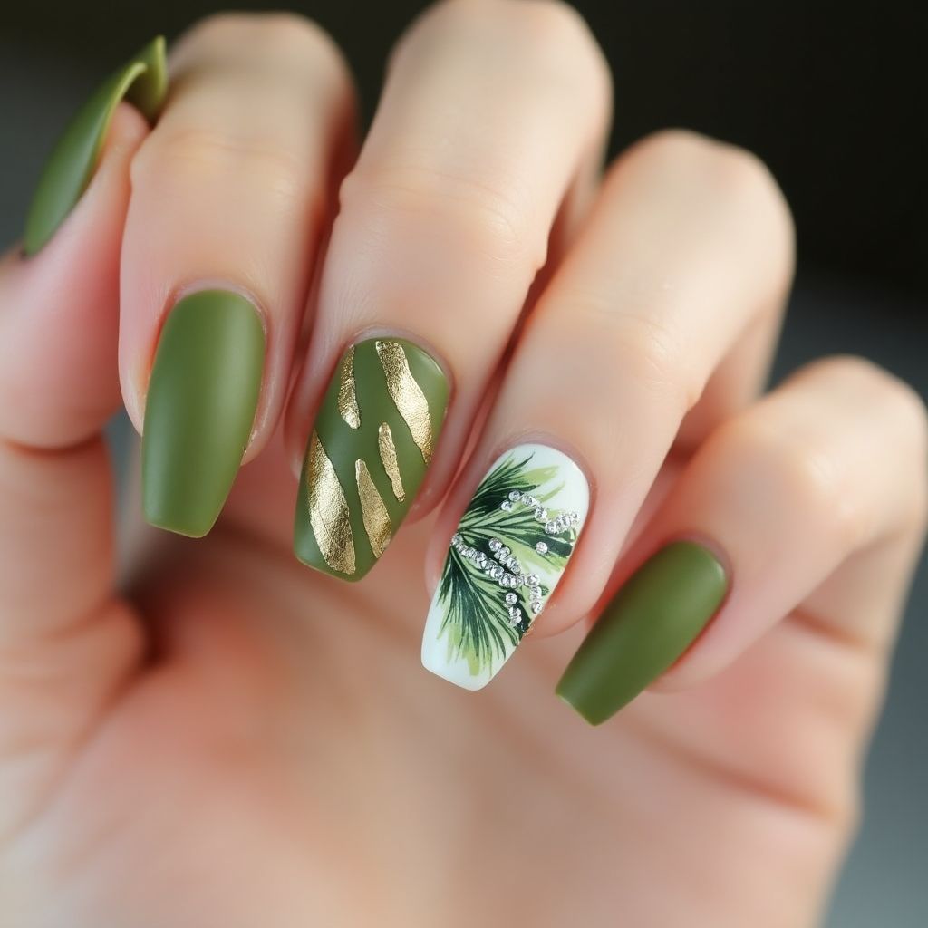 Olive Green Summer Nail Design