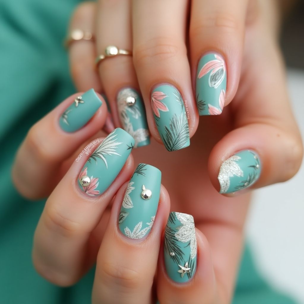 Teal Summer Nail Design