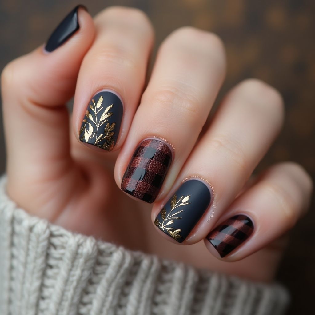Charcoal gray Autumn Nail Design