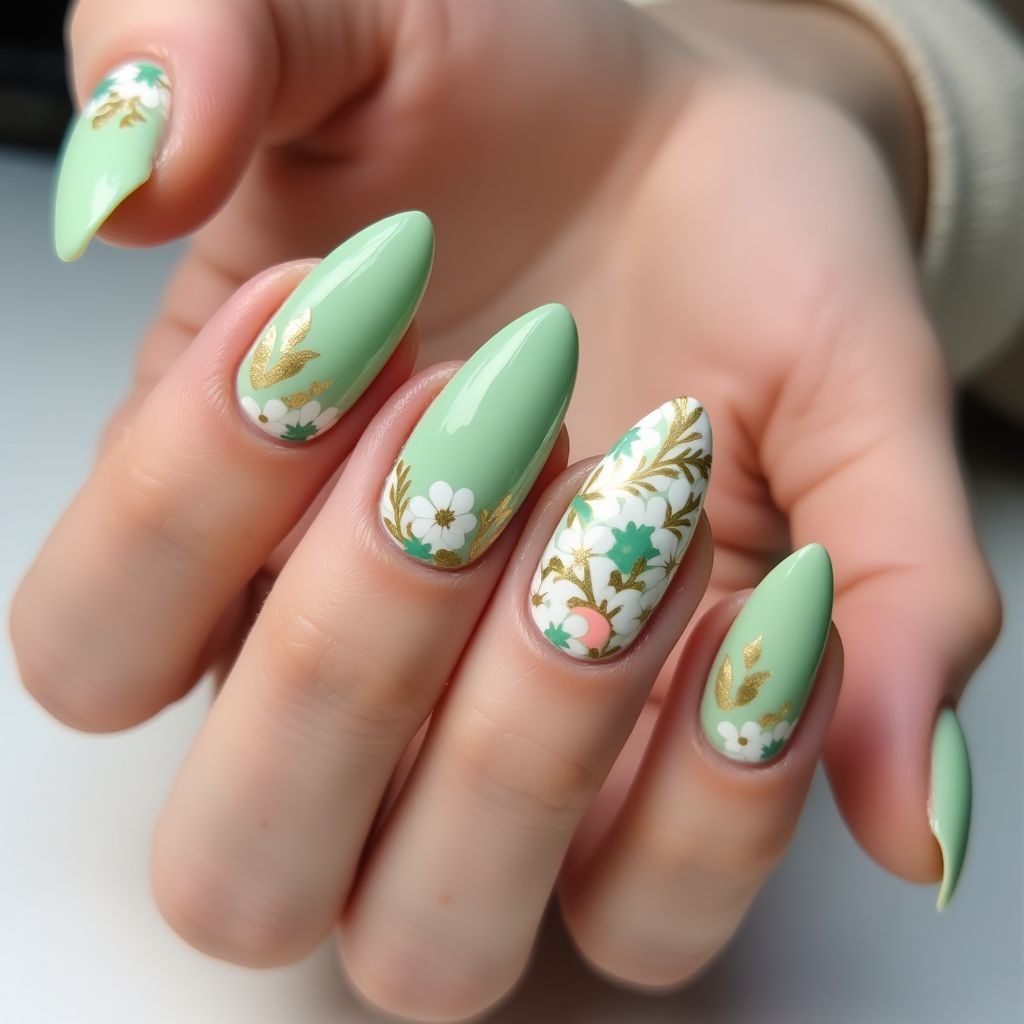 Pastel Green Summer Nail Design