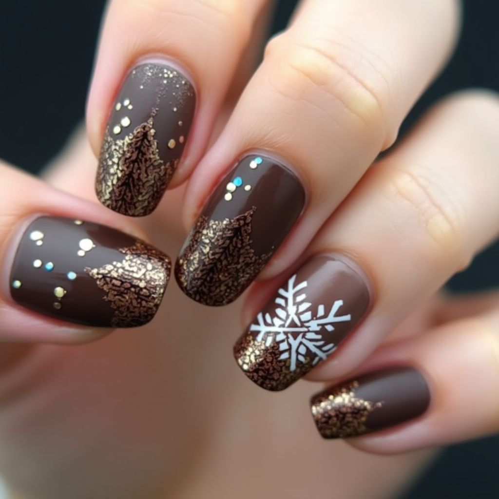 Chocolate Brown Winter Nail Design