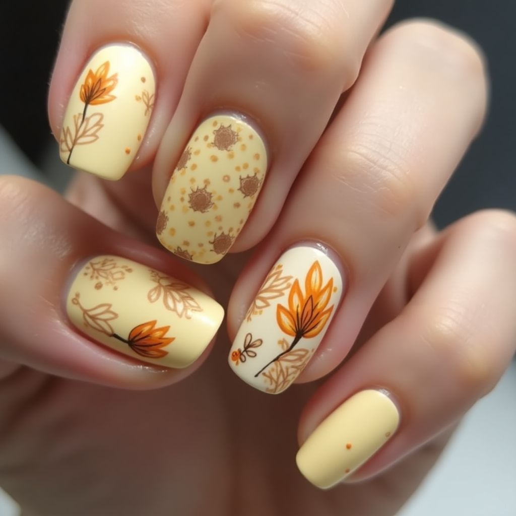 Pastel Yellow Autumn Nail Design