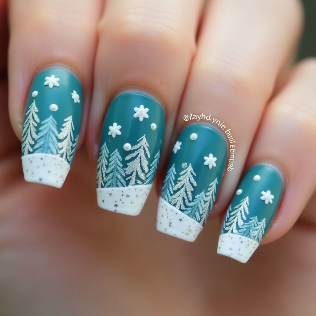 Teal Winter Nail Design
