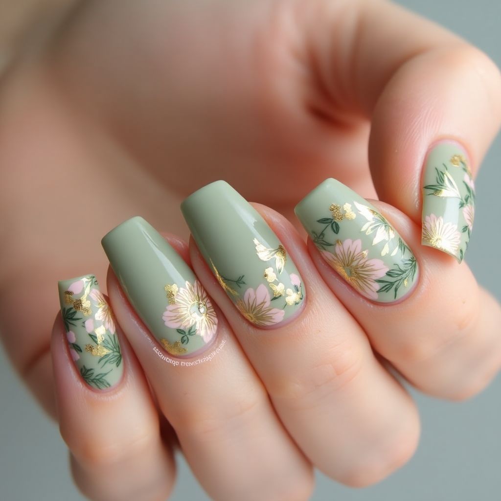 Olive Green Spring Nail Design