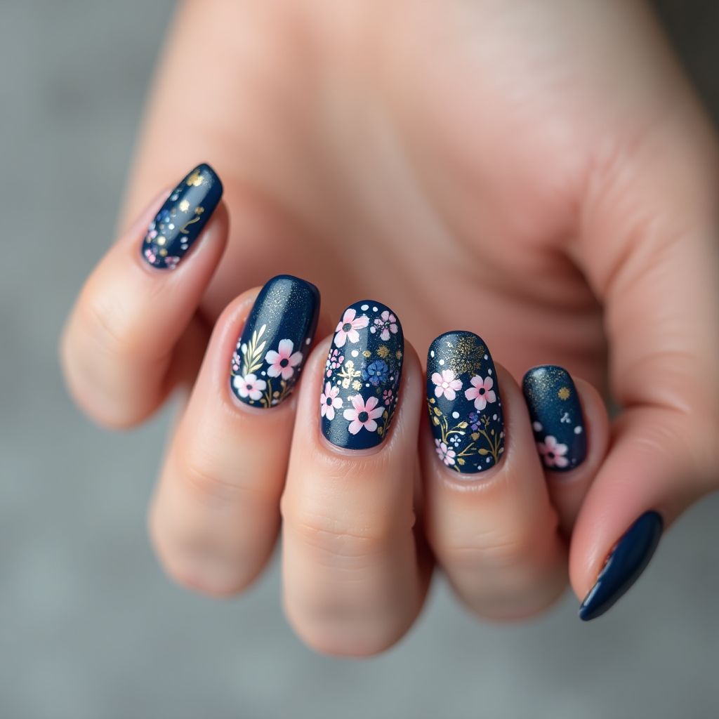 Navy Blue Spring Nail Design