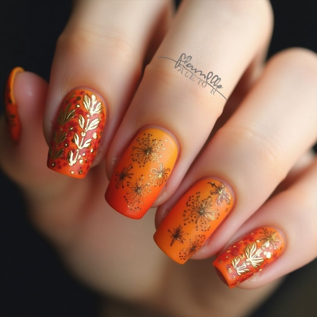 Orange Autumn Nail Design