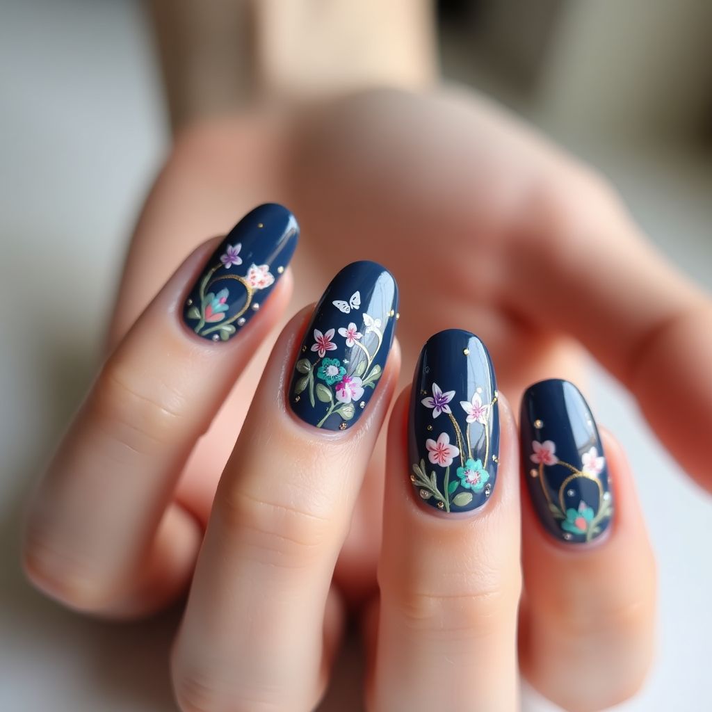 Navy Blue Spring Nail Design