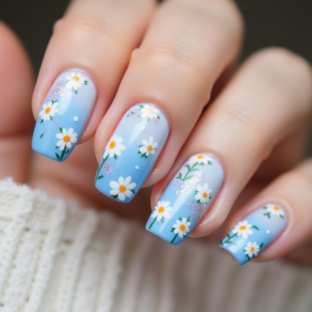 Pastel Blue Spring Nail Design