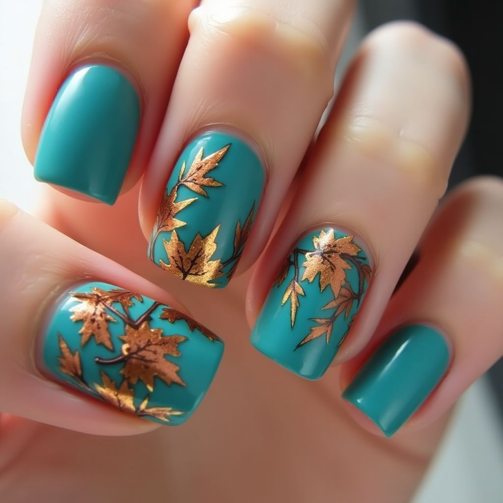Turquoise Autumn Nail Design