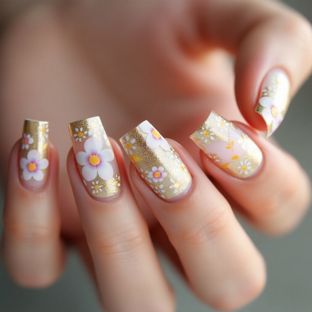 Gold Spring Nail Design