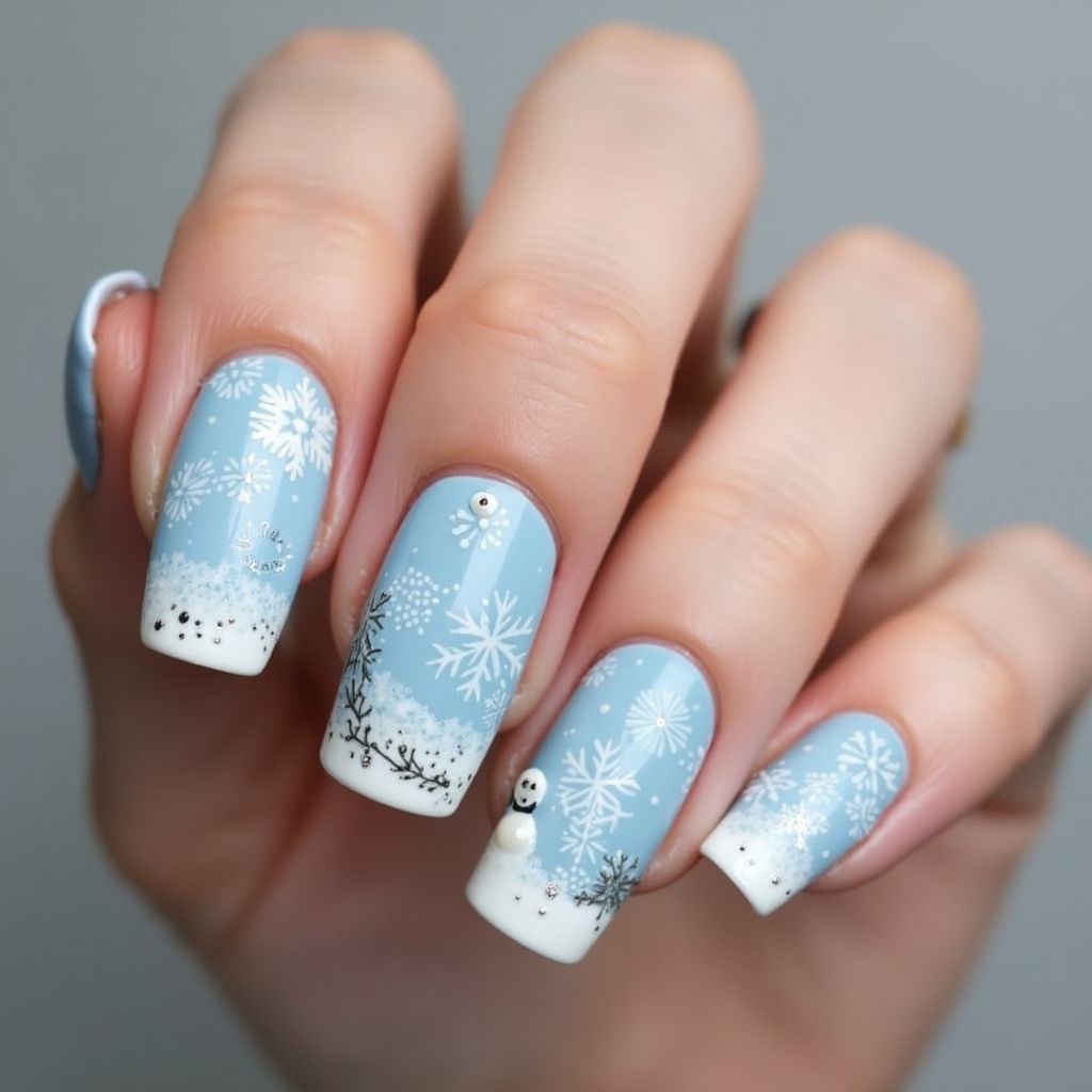 Pastel Blue Winter Nail Design