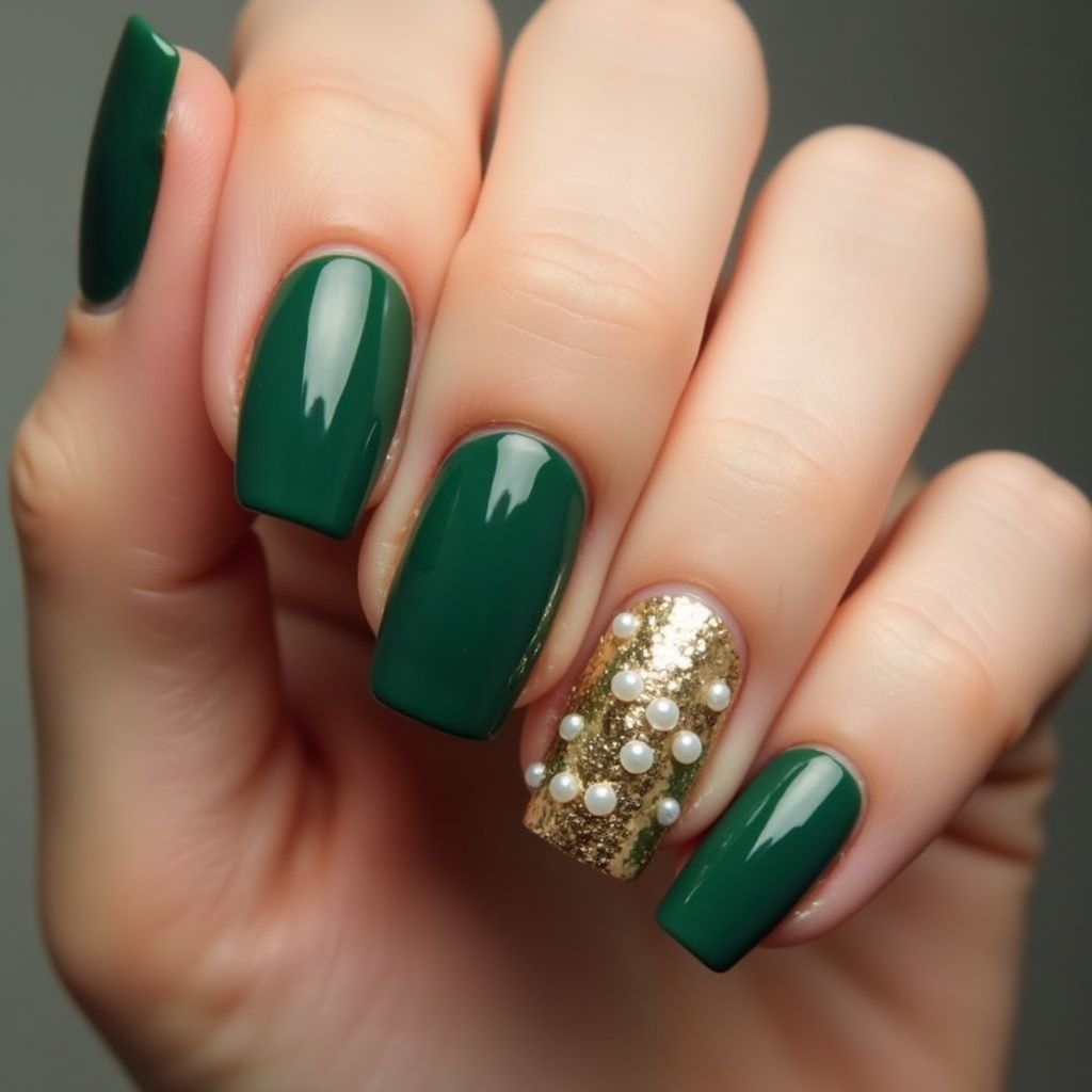 Emerald Green Autumn Nail Design