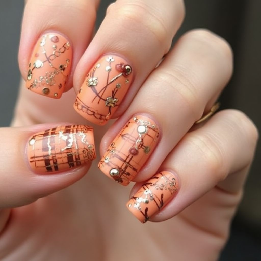 Peach Autumn Nail Design