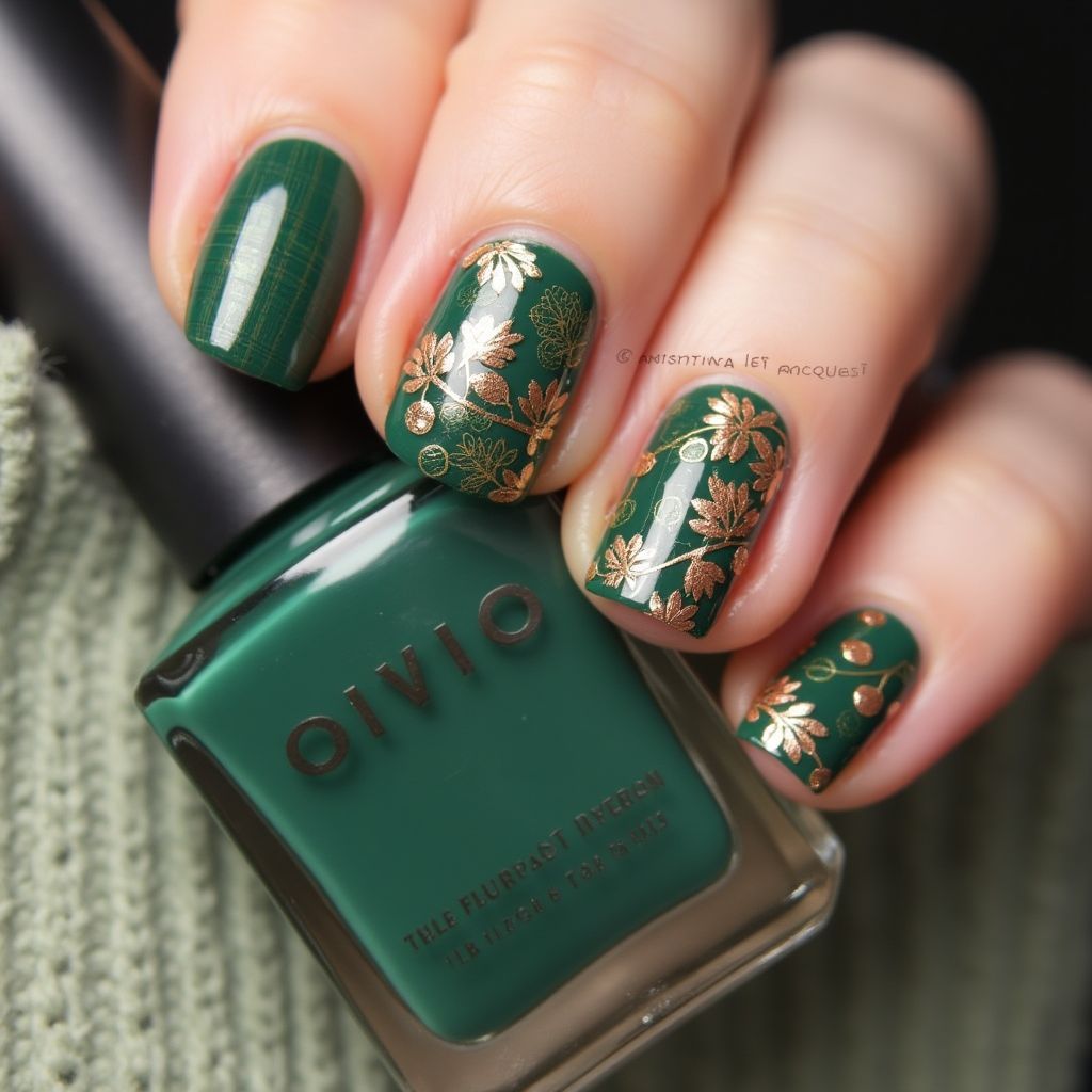 Emerald Green Autumn Nail Design