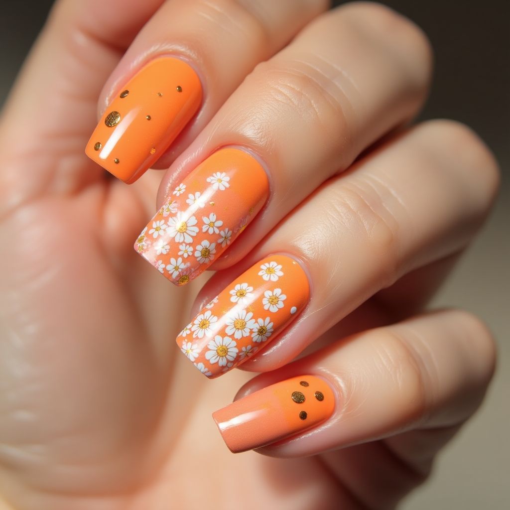 Orange Spring Nail Design