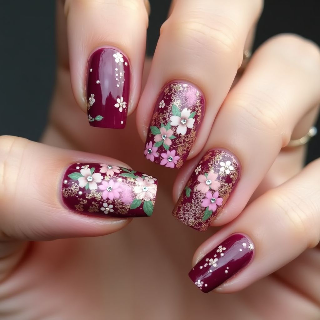 Wine Spring Nail Design