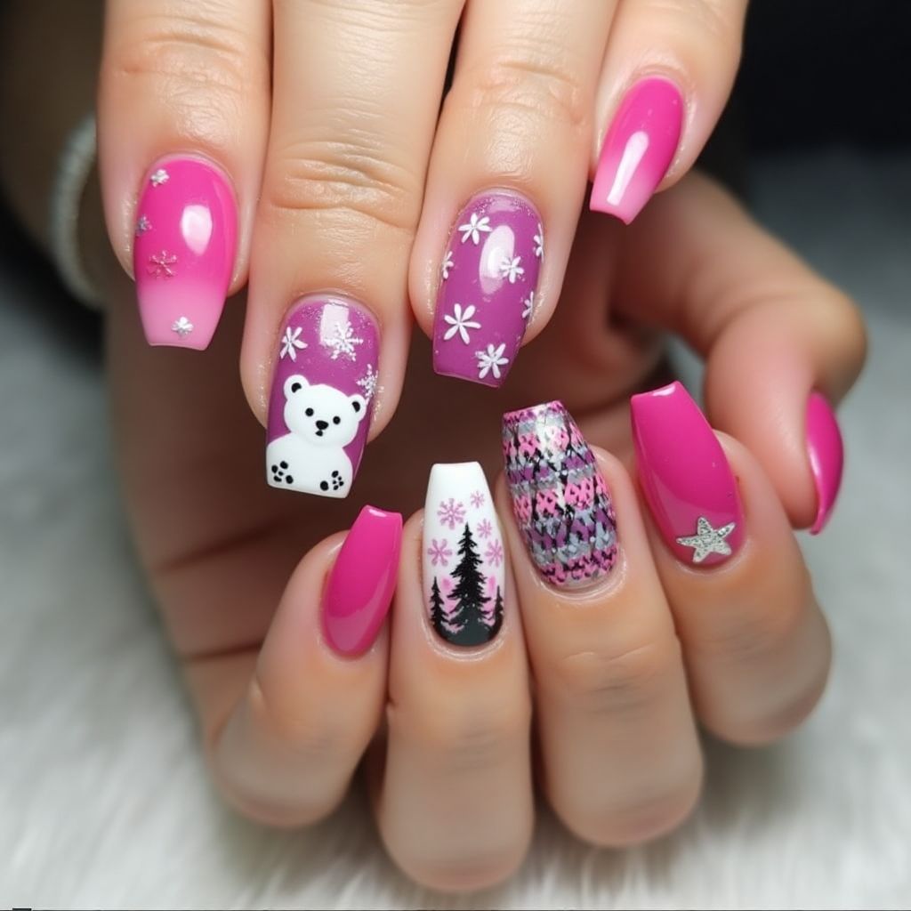 Hot Pink Winter Nail Design