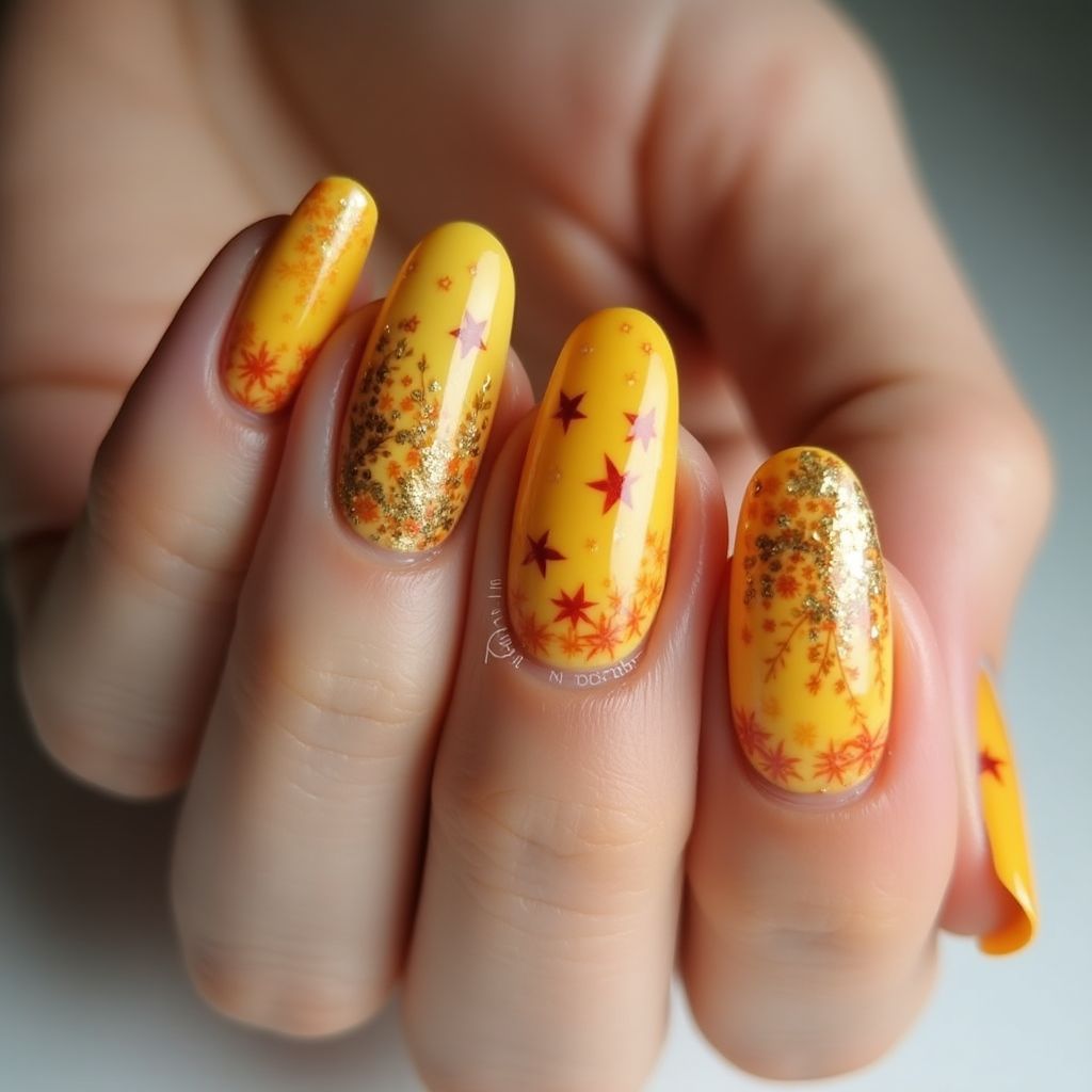 Yellow Autumn Nail Design