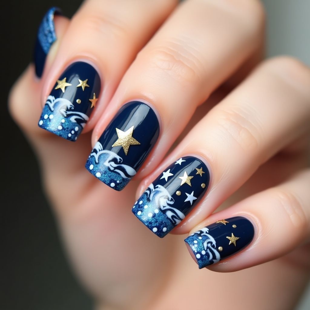 Navy Blue Summer Nail Design