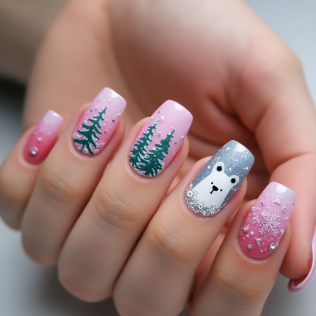 Fuchsia Winter Nail Design