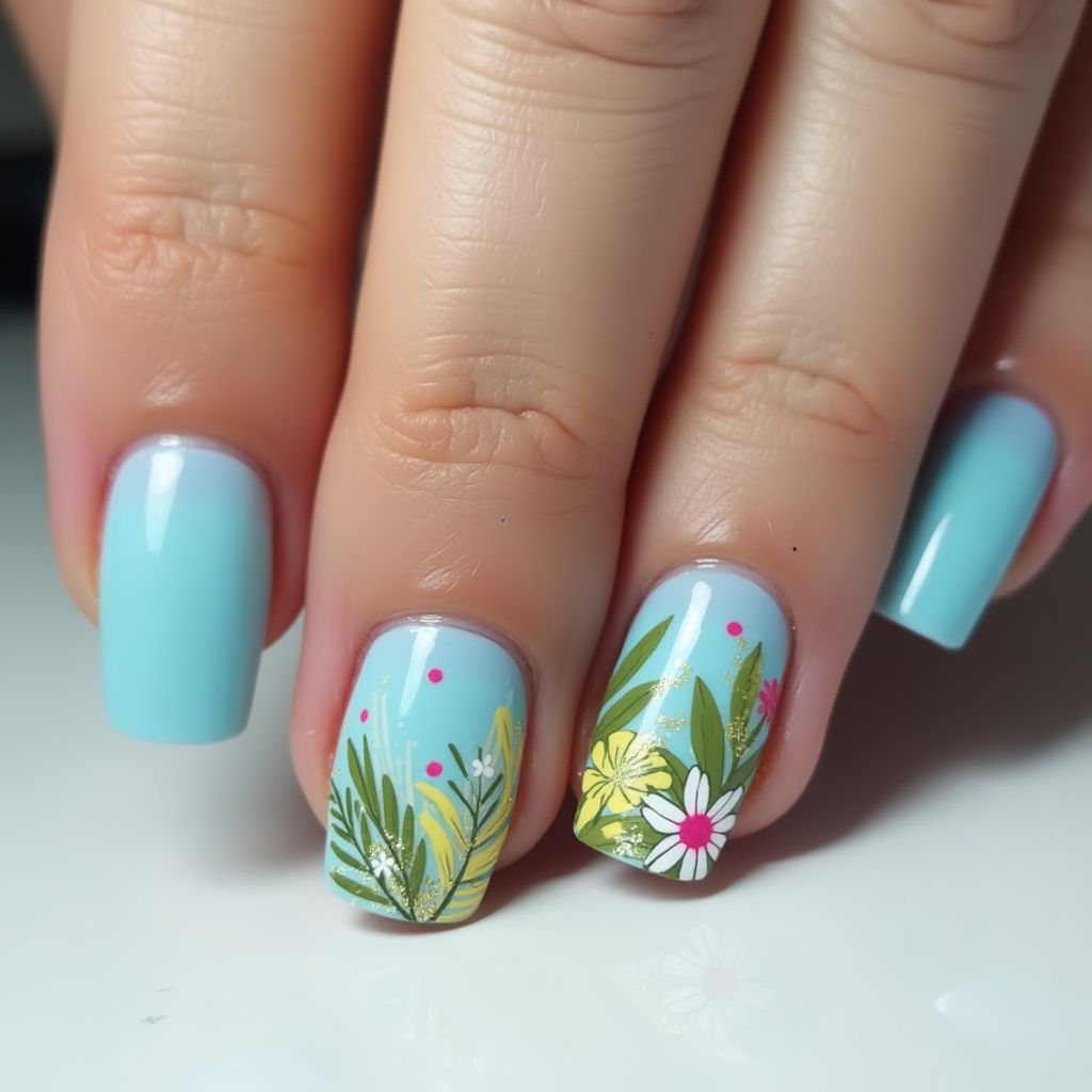 Sky Blue Summer Nail Design