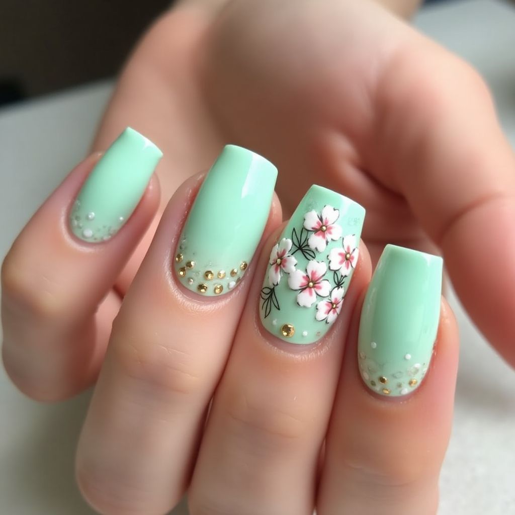 Mint Green Spring Nail Design