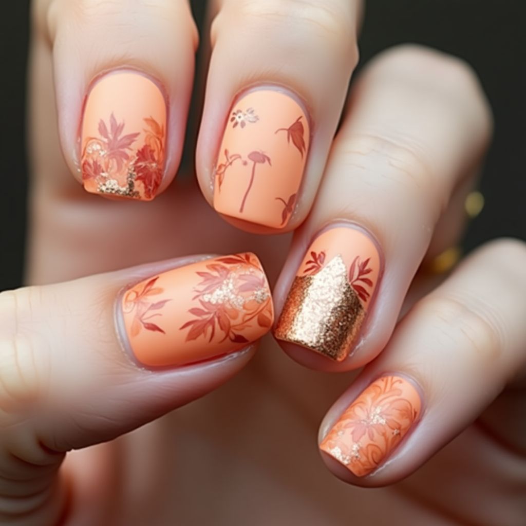 Peach Autumn Nail Design