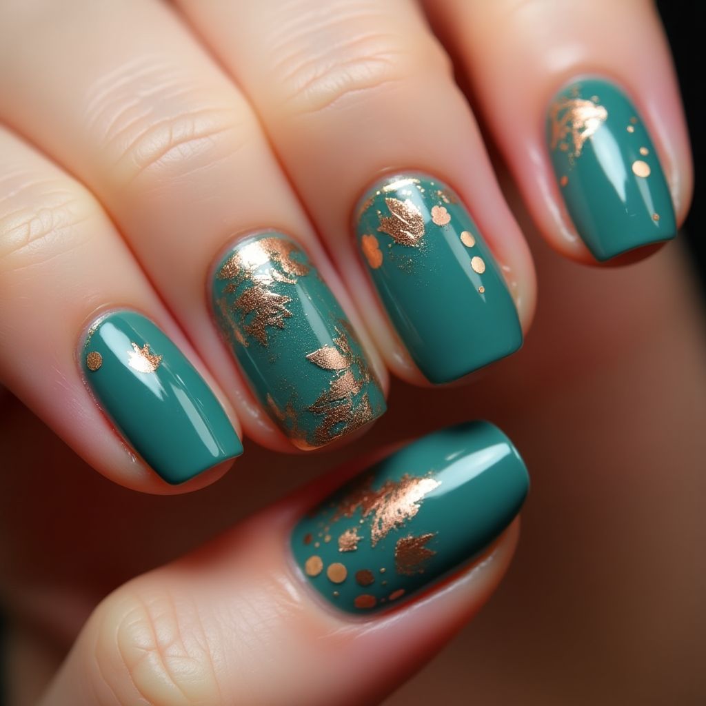 Teal Autumn Nail Design