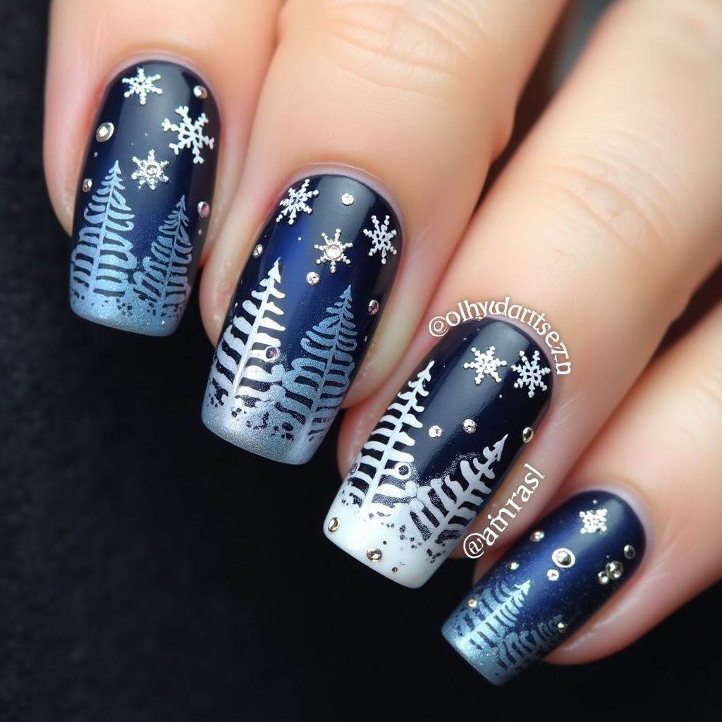 Navy Blue Winter Nail Design