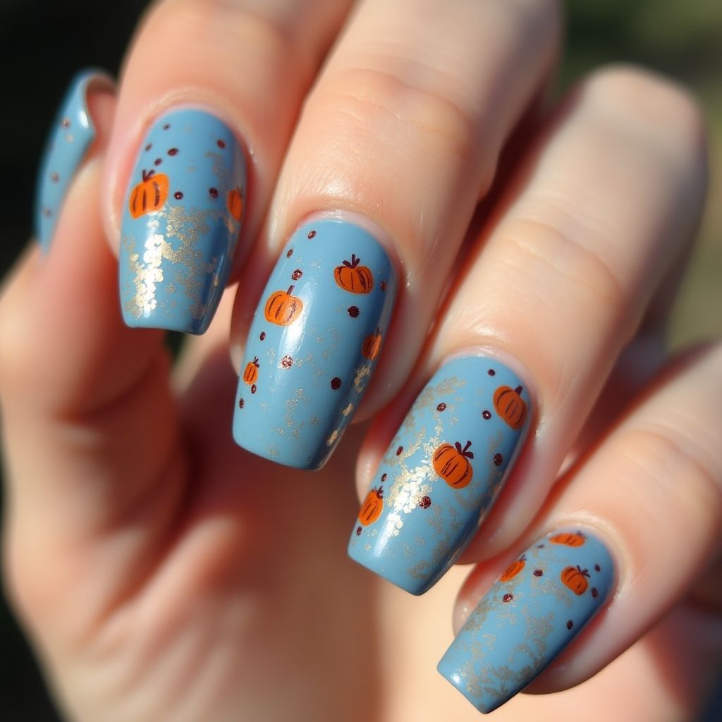 Sky Blue Autumn Nail Design
