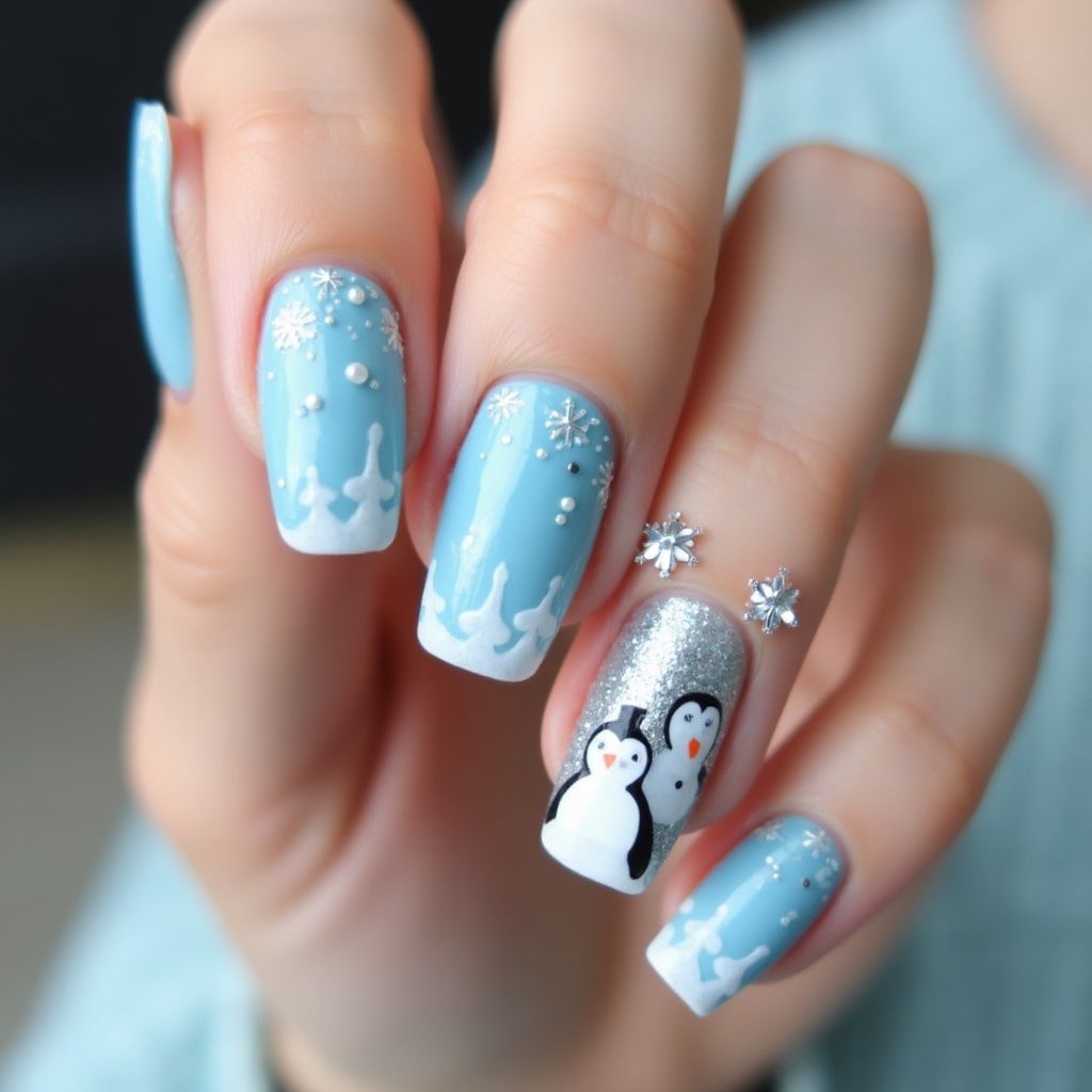 Sky Blue Winter Nail Design