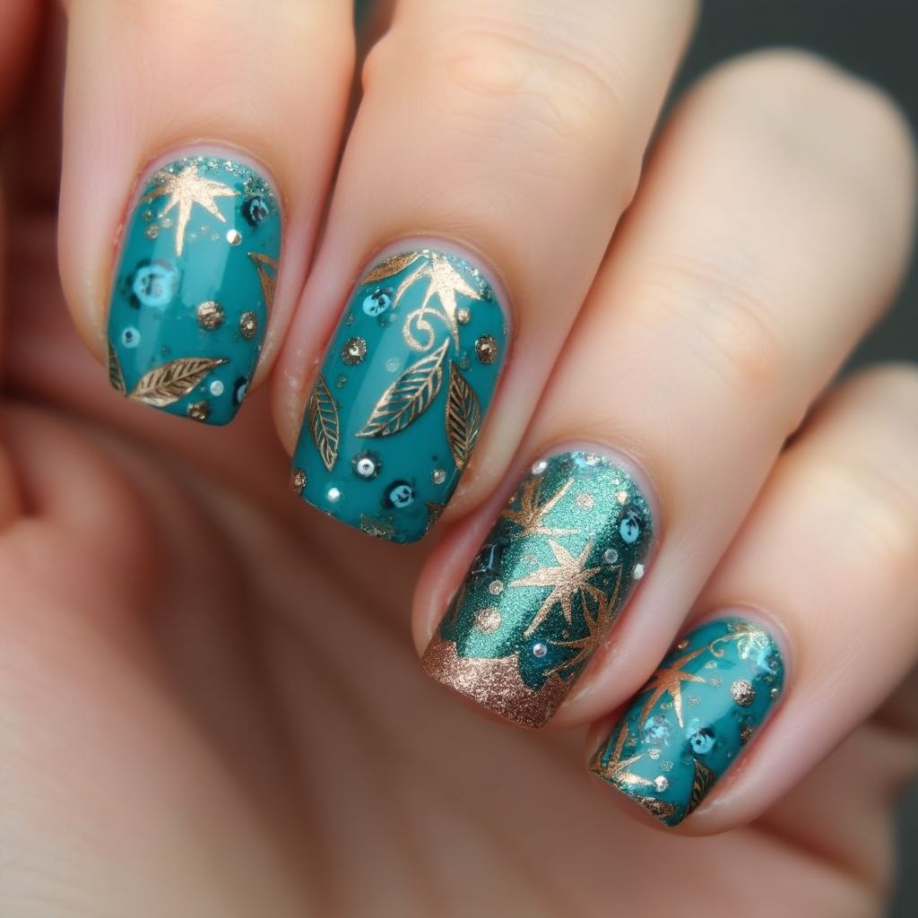 Turquoise Autumn Nail Design