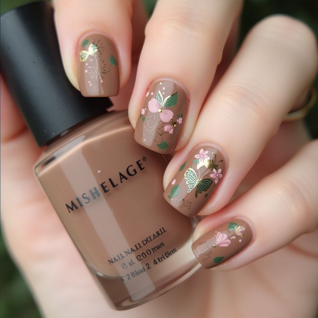 Chocolate Brown Spring Nail Design